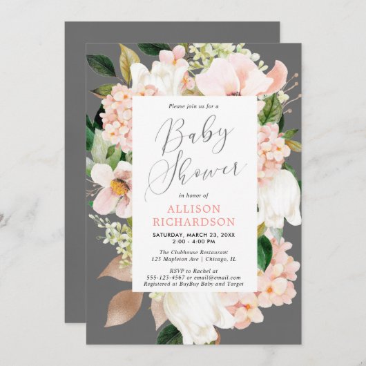 Blush roze veer baby shower kaart (Voorkant / Achterkant)