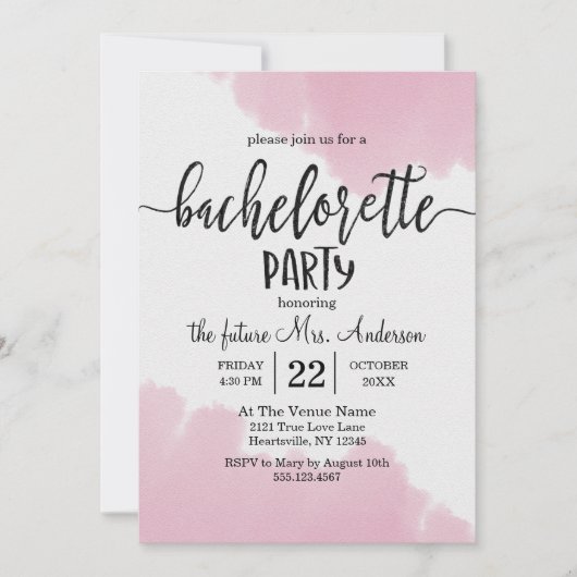 Blush roze verf Bachelorette Party uitnodiging (Voorkant)