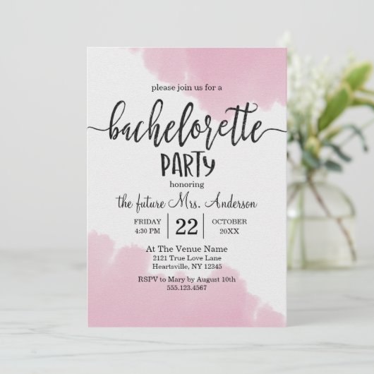 Blush roze verf Bachelorette Party uitnodiging (Staand voorkant)