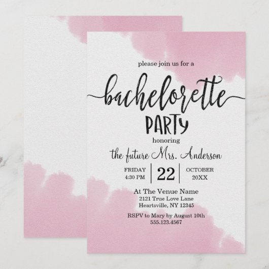 Blush roze verf Bachelorette Party uitnodiging (Voorkant / Achterkant)