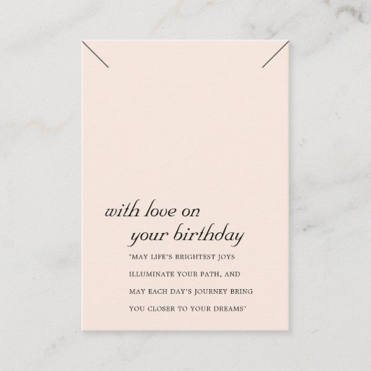 BLUSH ROZE VERJAARDAG CADEAU KETTING DISPLAY KAART PLAATSKAARTJE (Voorkant)
