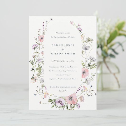 Blush Roze Verloving van Lijst van wilde bloem uit Bedankkaart (Staand voorkant)