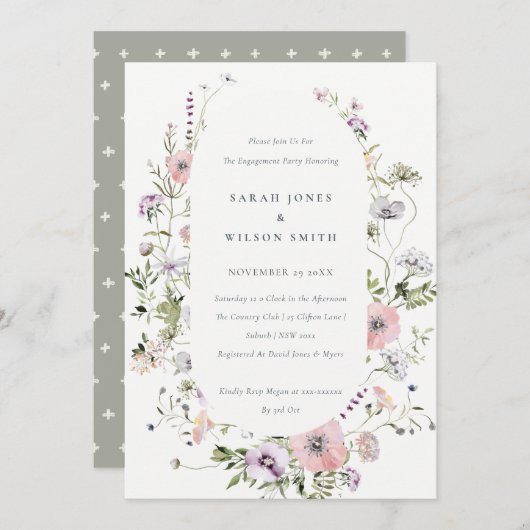 Blush Roze Verloving van Lijst van wilde bloem uit Bedankkaart (Voorkant / Achterkant)