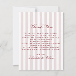 Blush Roze Verticale Strepen Moderne bruiloft Dank Kaart