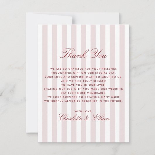 Blush Roze Verticale Strepen Moderne bruiloft Dank Kaart (Voorkant)