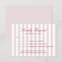 Blush Roze Verticale Strepen Moderne bruiloft RSVP Kaart
