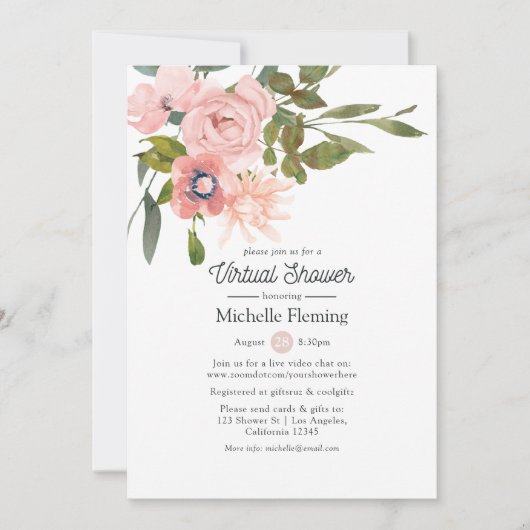 Blush Roze Virtual Baby of Vrijgezellenfeest Kaart (Voorkant)