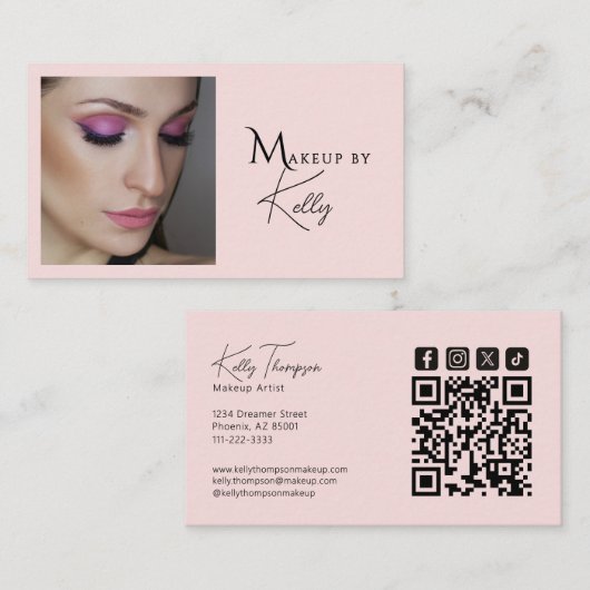 Blush Roze Visagist Qr Code Social Icon Visitekaartje (Voorkant / Achterkant)