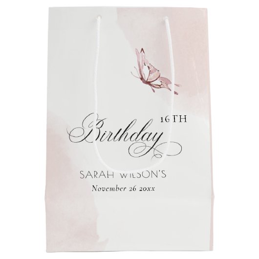 Blush roze vlinder Alle leeftijden Medium Cadeauzakje (Achterkant)