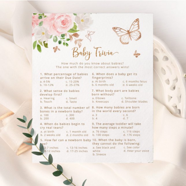 Blush roze vlinder Baby trivia baby shower game (Creator heeft geüpload)