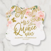 Blush Roze Vlinder Bloemen Quinceanera Party Favo Bedankjes Labels (Voorkant)