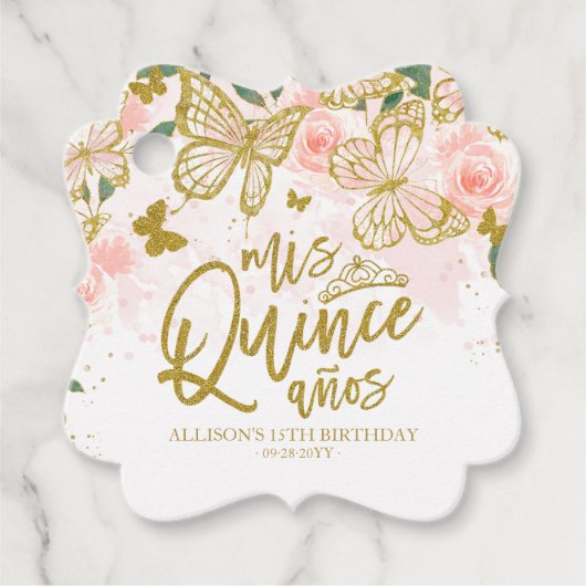Blush Roze Vlinder Bloemen Quinceanera Party Favo Bedankjes Labels (Voorkant)