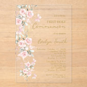 Blush roze vlinder eerste communie meisje acryl uitnodigingen (Voorkant)