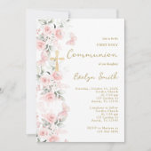 Blush roze vlinder eerste communie meisje kaart (Voorkant)