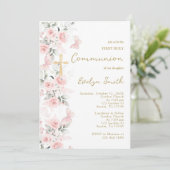 Blush roze vlinder eerste communie meisje kaart (Staand voorkant)