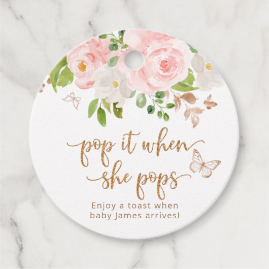 Blush roze vlinder Pop als ze pop Bedankjes Labels (Voorkant)