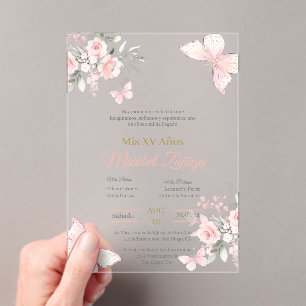 Blush Roze vlinder Quinceanera uitnodiging