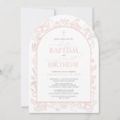 Blush roze vlinders heilige doop & 1e verjaardag kaart (Voorkant)