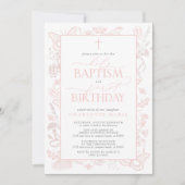 Blush roze vlinders heilige doop & 1e verjaardag kaart (Voorkant)