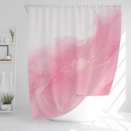 Blush roze, vloeibaar marmer Abstract patroon Douchegordijn