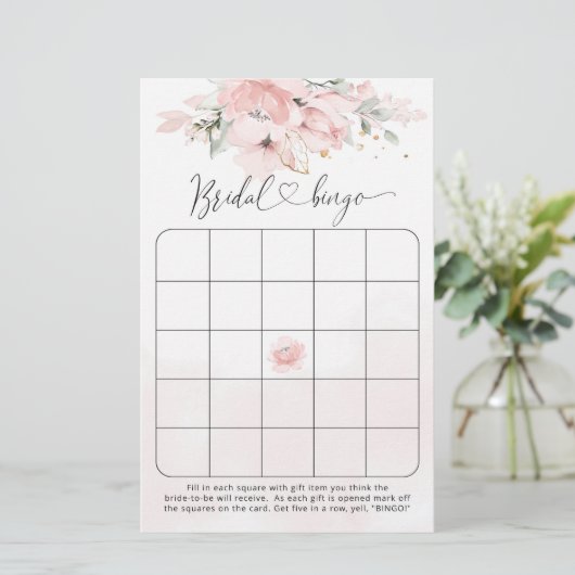 Blush roze vrijgezellenfeest bingo game (Staand voorkant)