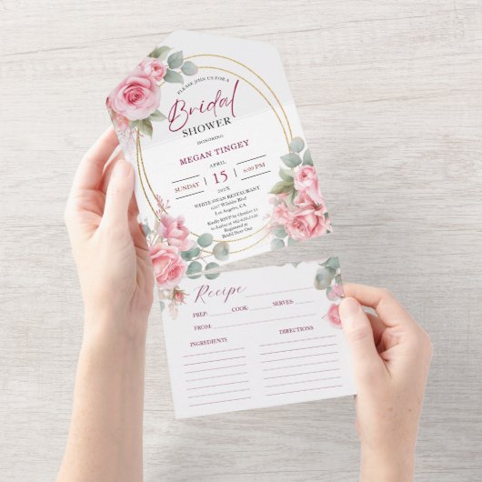 Blush Roze Vrijgezellenfeest Roos Goud Recept All In One Uitnodiging (Afscheurbaar)