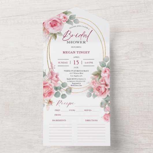 Blush Roze Vrijgezellenfeest Roos Goud Recept All In One Uitnodiging (Binnen)