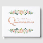 Blush roze vrouwelijke bloemen quinceañera gastenboek (Voorkant)