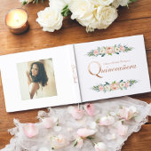 Blush roze vrouwelijke bloemen quinceañera gastenboek