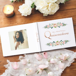 Blush roze vrouwelijke bloemen quinceañera gastenboek