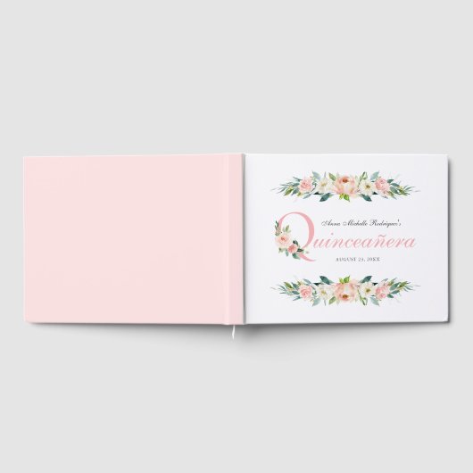 Blush Roze Vrouwelijke Bloemen Quinceanera Gastenboek (Volledig)