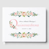 Blush Roze Vrouwelijke Bloemen Quinceanera Gastenboek (Voorkant)
