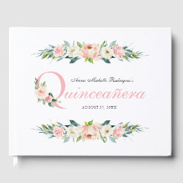 Blush Roze Vrouwelijke Bloemen Quinceanera Gastenboek