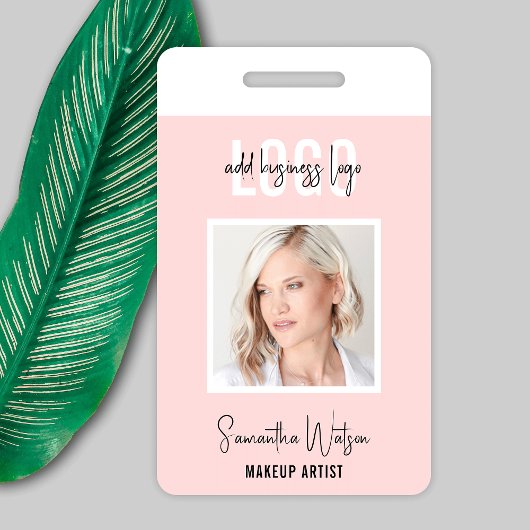 Blush Roze Vrouwelijke Logo Beauty Salon Foto ID Badge