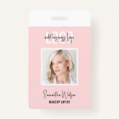 Blush Roze Vrouwelijke Logo Beauty Salon Foto ID Badge (Voorkant)