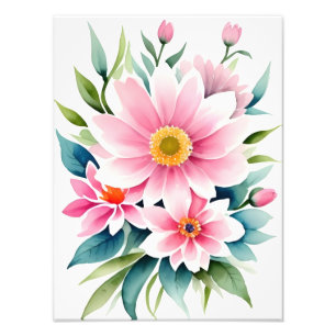 Blush Roze Water Lelies Waterverf schilderij Foto Afdruk