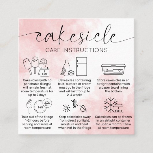 Blush Roze Waterbrush Caesicles Bakkerij Verzorgin Vierkante Visitekaartje (Voorkant)