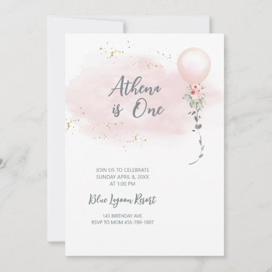 Blush Roze waterkleur Girl Birthday Uitnodiging (Voorkant)