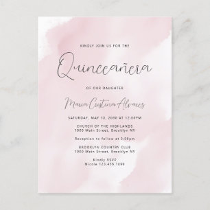 Blush roze Waterverf 15th Birthday Quinceañera in Briefkaart