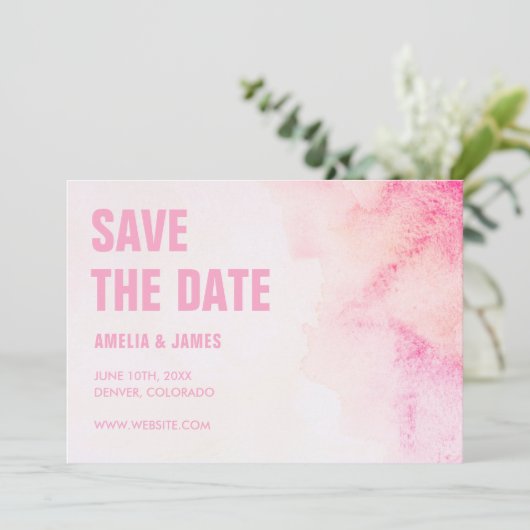 Blush Roze Waterverf Abstract Bold Bruiloft Save The Date (Staand voorkant)