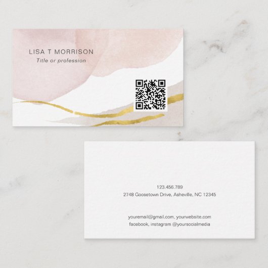 Blush roze waterverf abstracte moderne QR-code Visitekaartje (Voorkant / Achterkant)