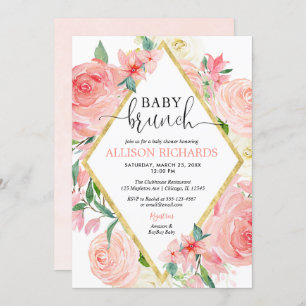 Blush roze waterverf baby brunch kaart
