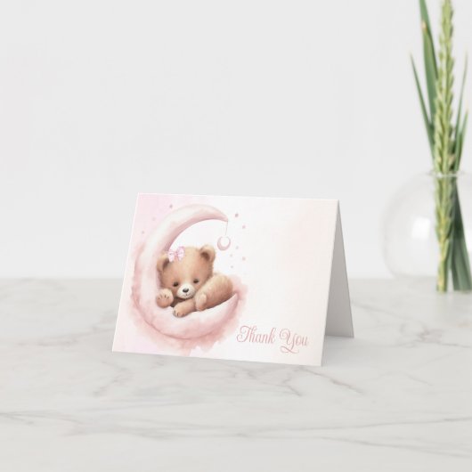 Blush Roze Waterverf Beer Meisje Baby shower Bedankkaart (Voorkant)