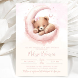 Blush Roze Waterverf Beer Meisje Baby shower Kaart