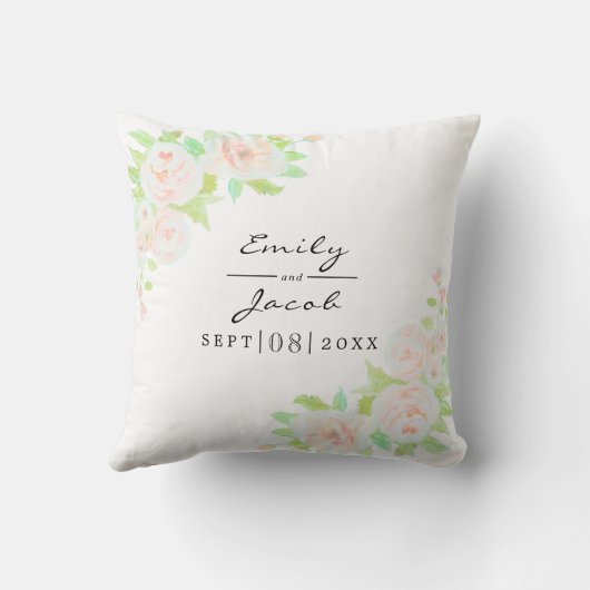 Blush roze Waterverf Bindbruiloft Kussen (Achterkant)