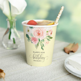 Blush Roze Waterverf Bloemen 80ste Verjaardag Papieren Bekers