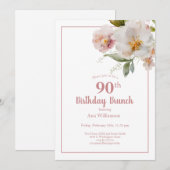 Blush Roze Waterverf Bloemen 90ste Verjaardagsbrun Kaart (Voorkant / Achterkant)