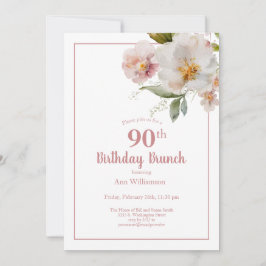 Blush Roze Waterverf Bloemen 90ste Verjaardagsbrun Kaart
