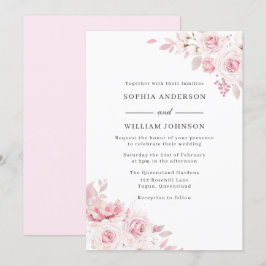 Blush roze Waterverf bloemen Alle seizoenen Wedden Kaart