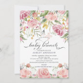Blush Roze Waterverf Bloemen Baby Brunch Kaart (Voorkant)